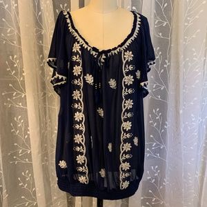 Torrid Blue White Embroidered Blouse 3